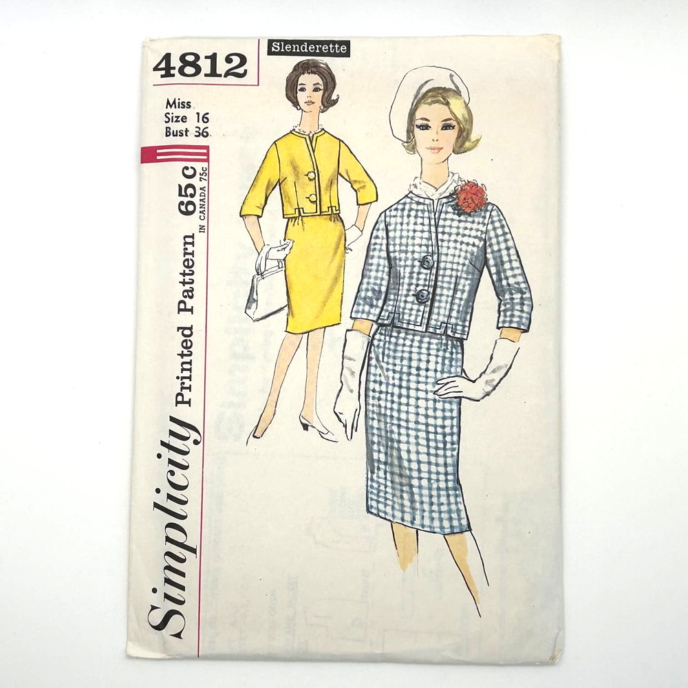 Simplicity Vintage 1960's‎ Pattern #4812  Women's Slenderette Suit Size 16
